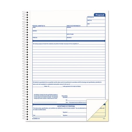 Tops Products TOPS, Spiralbound Proposal Form Book, 8 1/2 X 11, Two-Part Carbonless, 50PK 41850